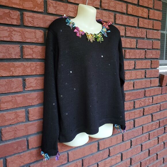 Vintage Design Options By Philip & Jane Gordon Sweater XL Black Pullover Bows - Picture 2 of 16